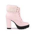 thumbnail image 3 of BLISSFUL STEP Women's Platform Block Heel Lace Up Foldable Ankle Boots Pink 6, 3 of 7
