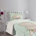 thumbnail image 3 of Ambesonne Queen Quilted Bedspread Set 2 Pcs, Cartoon Swan on Water, Twin Size, Mint Green Beige Coral, 3 of 5