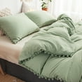 thumbnail image 6 of Move Over Green Bedding Sets King Ball Fringe Pattern Microfiber Dark Green Duvet Cover Set No Filling, 6 of 8