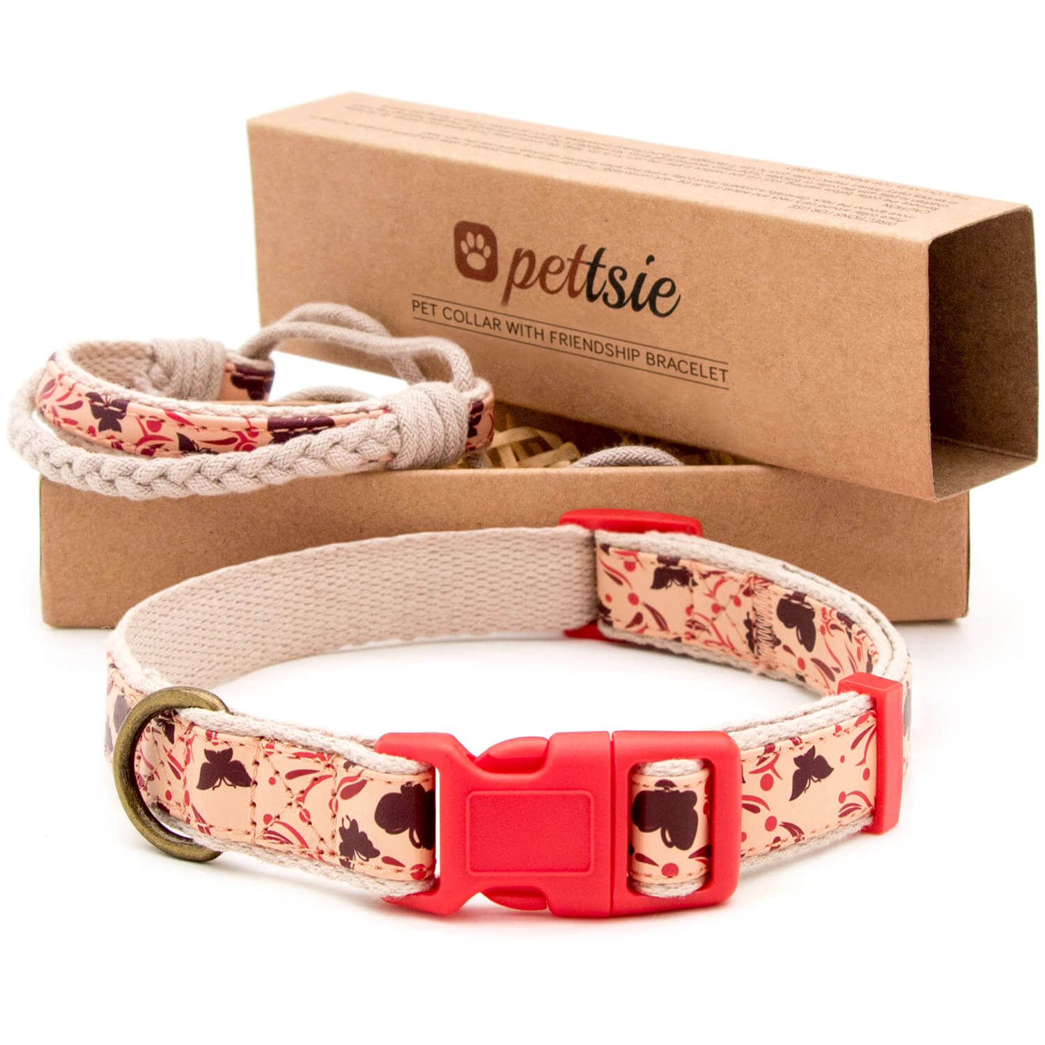 Pettsie Red Matching Dog Collar and Owner Friendship Bracelet in Earth