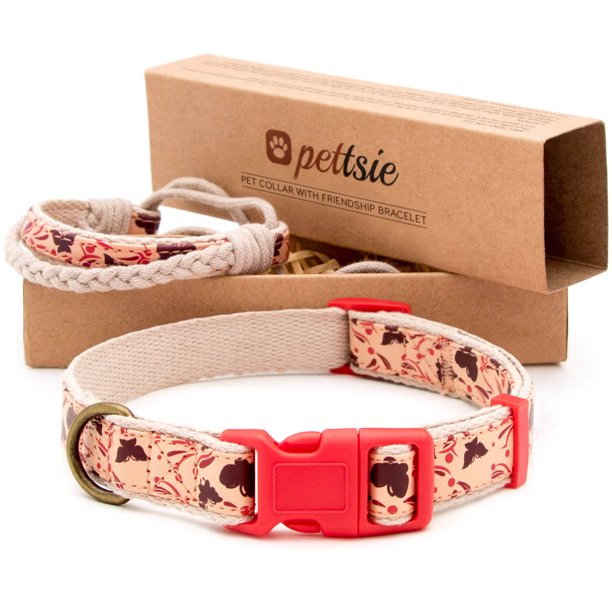 Pettsie Red Matching Dog Collar and Owner Friendship Bracelet in Earth