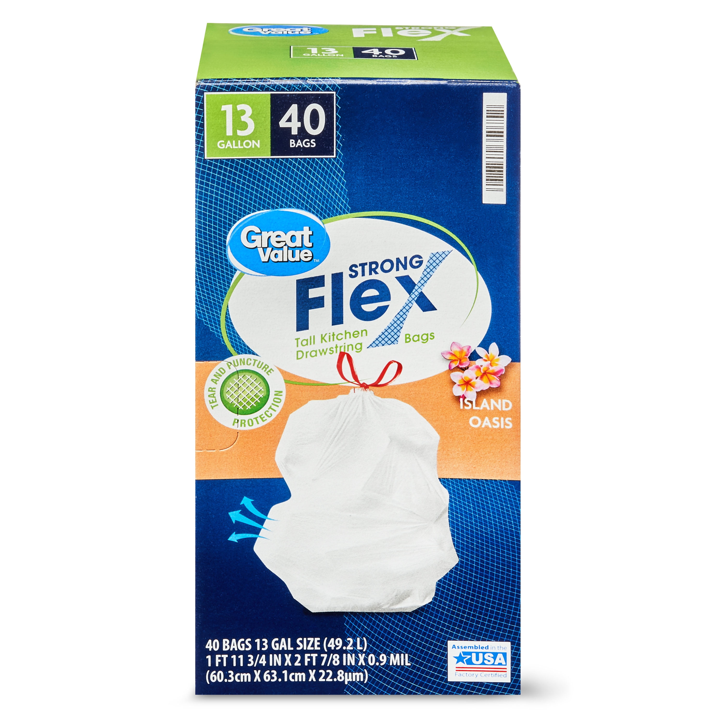 Great Value Strong Flex Tall Kitchen Trash Bags, 13 Gallon, 40 Bags