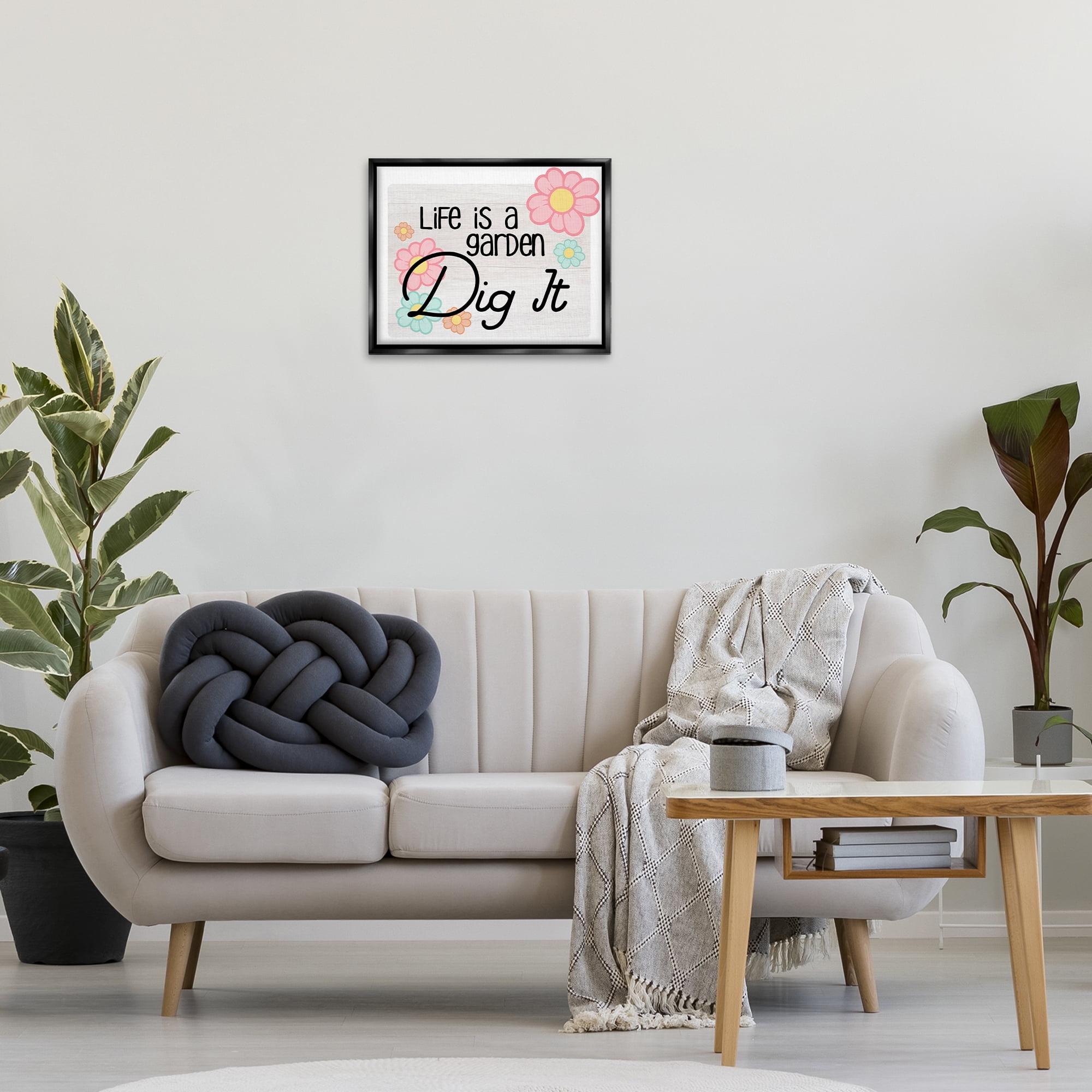 Stupell Industries Life's A Garden Phrase Plants & Flowers Painting Black Floater Framed Canvas Art Print Wall Art, 21 x 17
