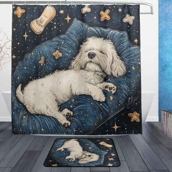 BZSMCE Shower Curtain and Bath Accessory Set,Dreamy Dog Pattern
