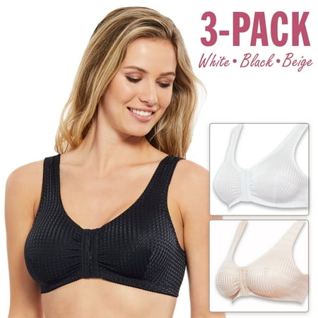 

Carole Martin Full-Freedom Wireless Comfort Bras - Expandable Cup Fits B C D and DD - 3 Pack White Beige Black Size 36