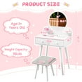 thumbnail image 2 of Pirecart Kids Vanity Set with Mirror and Stool, 2 in 1 Girl Vanity Set with Drawer, Princess Makeup Dressing Table with Detachable Top for Age 3+, White, 2 of 8