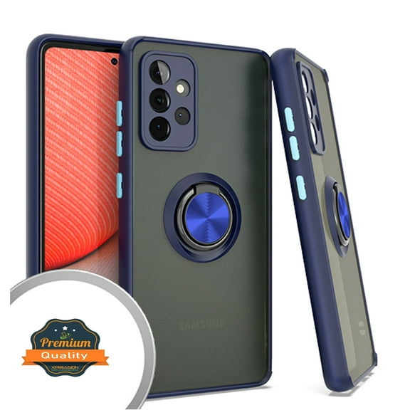 Xpression Case for Samsung Galaxy A72 5G Finger Ring Stand Holder Kickstand Hybrid Frosted Matte Silicone Soft TPU Hard Frame Shockproof Bumper Phone Cover [Blue]