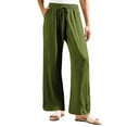 thumbnail image 6 of KALE Linen Pants Women Palazzo for Casual Womens Cotton Loose Comfy Work With Pockets Elastic High Waist Paper Bag Drawstring Baggy Pants Army Green, 6 of 6