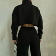 thumbnail image 5 of (clearance Sale)MSJUHEG Two Piece Sets Long Sleeve Tops Pantalones Para Mujer Short High Waisted High Necked Long Sleeved Top Elastic High Waisted Long Pants Sanitary Pants Set Fall Tops Black S, 5 of 6