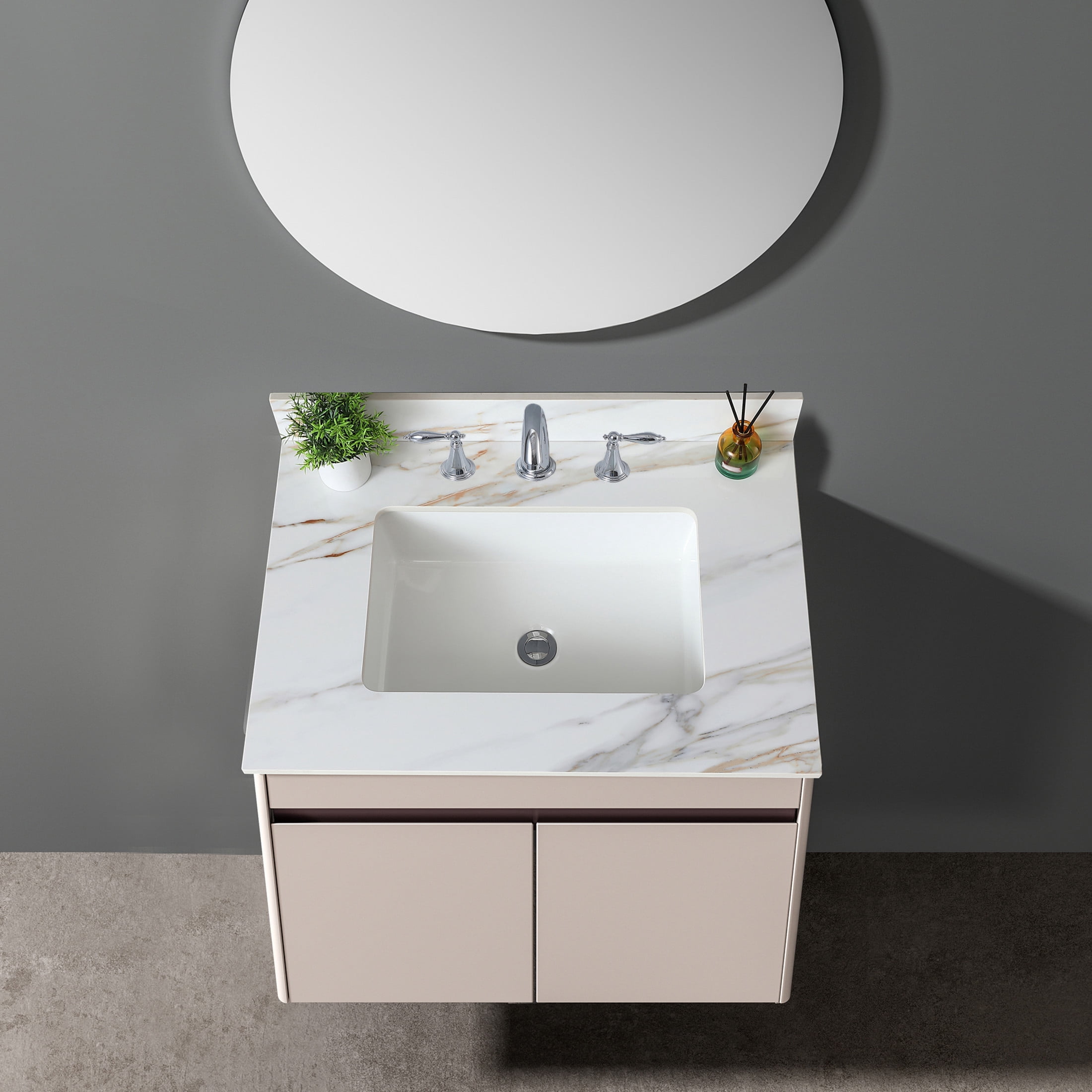 Noble House 31-Inch Bathroom Vanity Top with Undermount Sink, Backsplash, 3 Pre-Drilled Faucet Holes, White