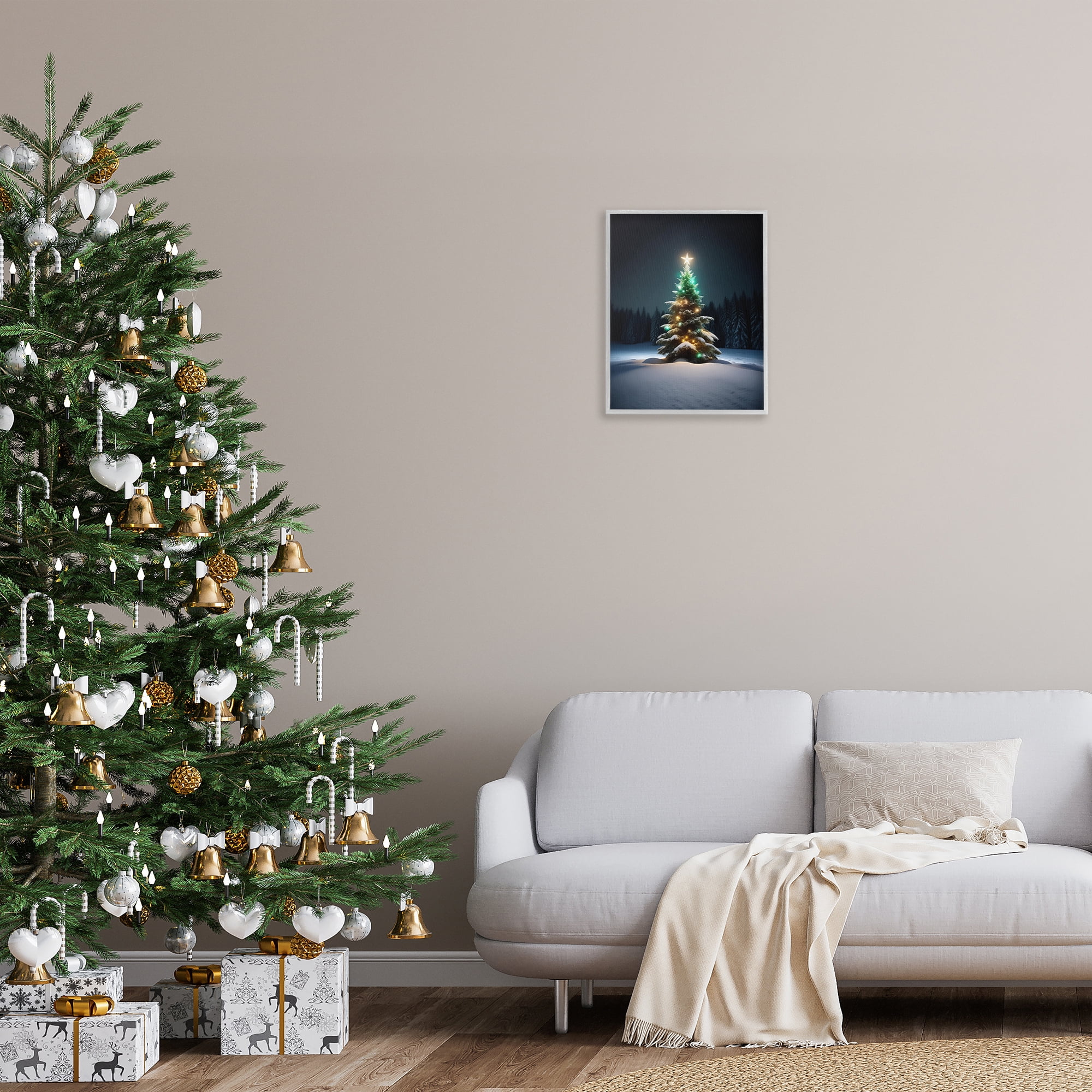 Stupell Industries Clear Night Snowy Tree Holiday Photography Gray Framed Art Prints Wall Art, 16 x 20
