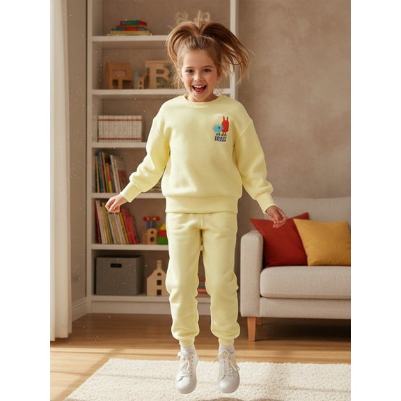Laughing Child Soft Mink-Brushed Space-Themed Fuzzy Sweatshirt for Kids with Exposed Faux Fur Detail and Playful Alien Characters for Everyday Wear