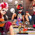 thumbnail image 3 of 4PCS Day of The Dead Table Decorations,Wooden Mexican Dia De Los Muertos Altar Centerpiece with Sugar Skull Dancing Ghost Skeleton Couple Skeleton Cat Altar for Day of The Dead Alter Decor, 3 of 7