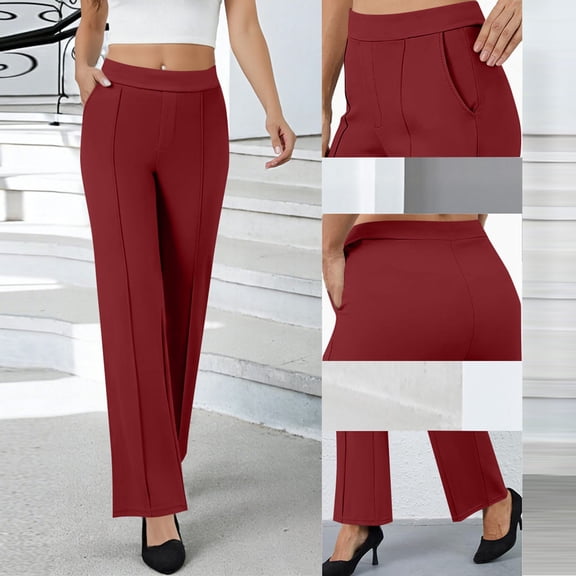 Neewe Wide Leg Pants Woman Pull on Stretchy Work Dress Pants High Waisted Business Casual Trousers Slacks