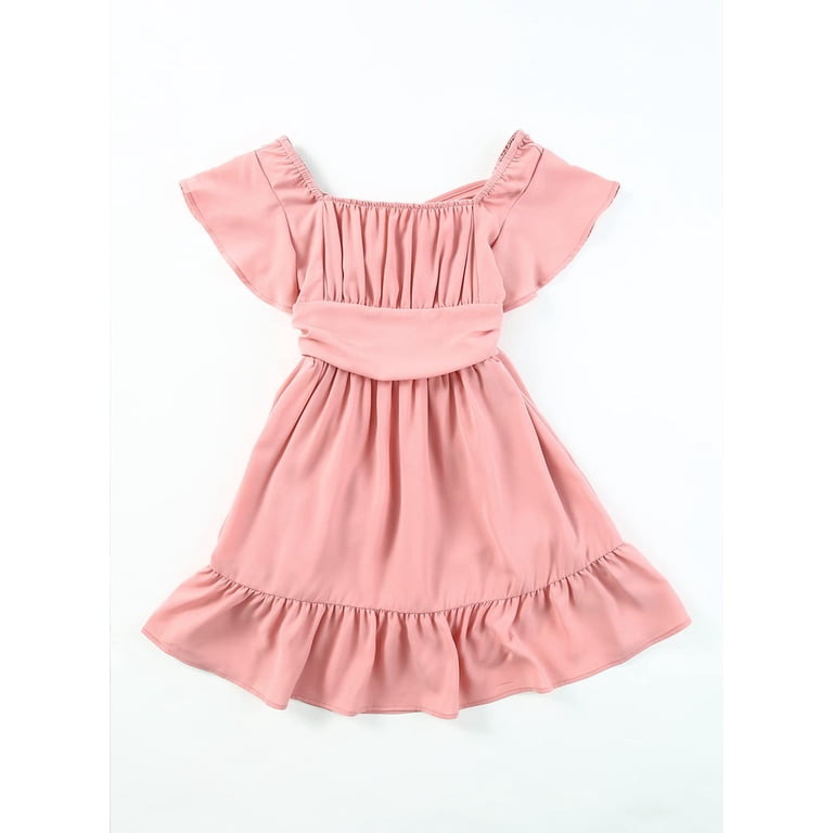 TQWQT Girls Pink Dresses Spring Girls Dresses Off Shoulder Size Cute Tie  Back Dresses Kids Square Neck Boho Dresses Girls Dresses Tween Girls Clothes  - Walmart.com