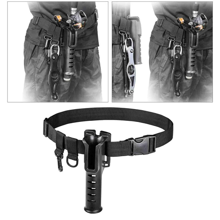 Fishing Rod Holder Belt - Portable Waist Rod Pole Holder, Adjustable Fishing Rod Inserter Support Fishing Gear Accessories, Men's, Size: 19 cm, Black