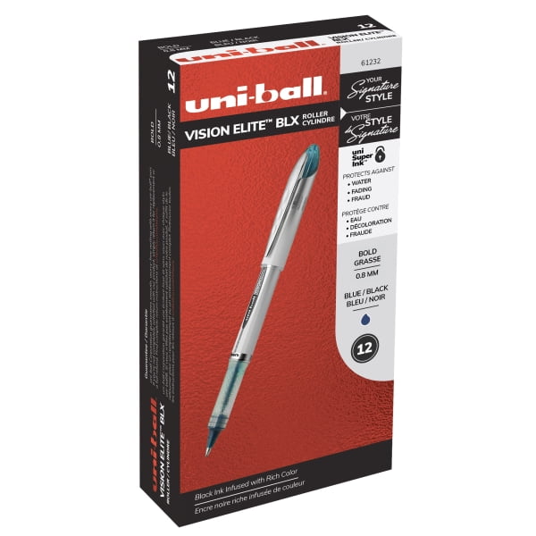 uniball VISION ELITE Roller Ball Stick Waterproof Pen, Blue/Black Ink