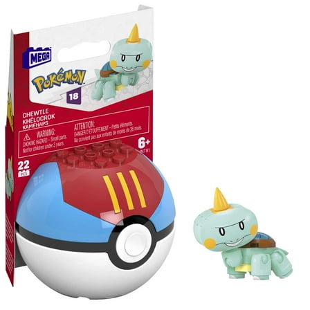 MEGA Pokemon Chewtle Building Toy Kit, Poseable Action Figure with Poke Ball (22 Pieces) for Kids