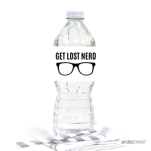 Funny Farewell Retirement Party Decorations, Get Lost Nerd, Water Bottle Labels, 20-Pack