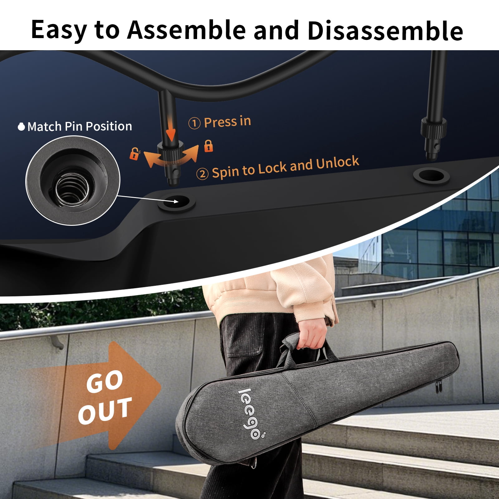 Compact Electric Guitar, Small Lightweight Headless Guitar for Travel and Practice, Portable Solid Body Easy Assemble Stands wtih Gig Bag, Sunset