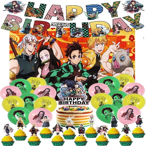 Demon Slayer Party Supplies Anime Party Decorations, Balloons, Happy Birthday Banner, Cake and Cupcake Toppers for Kids Birthday Party