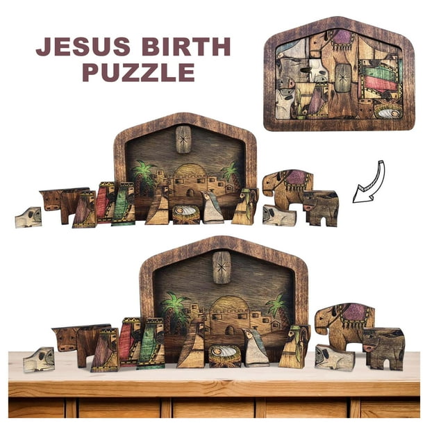 Rompecabezas de madera con diseño de Jesús para niños rompecabezas de Tmvgtek madera con dibujos animados para decoración de mesa regalo de fiesta