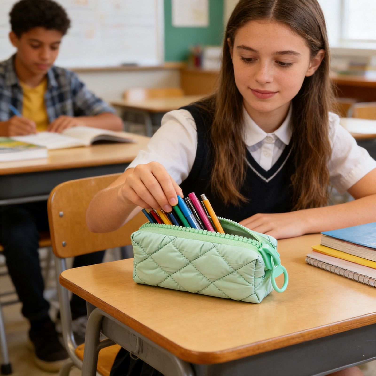 Fufafayo Pencil Case Large Capacity, Teen Stationery Storage Bag, Soft Zipper Cosmetic Organizer for Study Office Travel