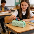 thumbnail image 7 of Summer Saving!Back_to_School Supplies Under $5 dollars!Special Pencil Case Pouch, High-valueCandy-colored Pencil Case SoftStationery Storage Bag Large Zipper Cosmetics Storage Bag, Green, 7 of 7