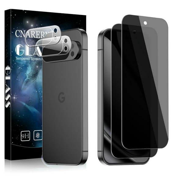 [2 2] 2 Packs for Google Pixel 10 Pro XL Privacy Tempered Glass Screen Protector with 2 Pack Camera Lens Protector, Support Fingerprint Unclock, 9H Hardness
