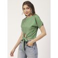 thumbnail image 3 of Moomaya Women Printed Crop Top, Front Knot Short Sleeves Round Neck Summer Top, 3 of 8