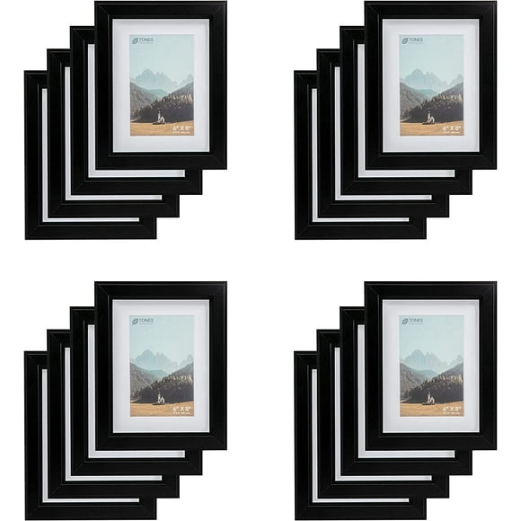 AmPm 16x20 Photo Picture Frame, Black Wood Frame, 2-Pack, with 12x16 Mat and Plexiglass (Black, 16 x 20 (Set of 2))