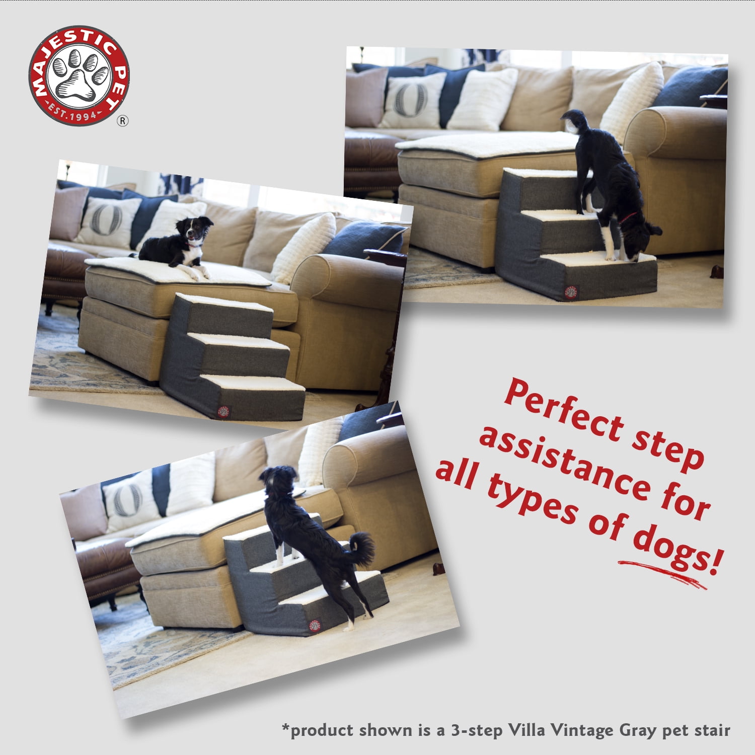 Majestic Pet Villa Pet Stairs 4 Steps Azure Machine Washable Removable Cover 24" x 16" x 20"