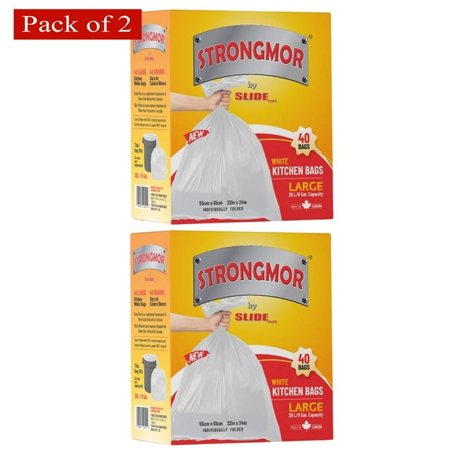 Strongmor Garbage Bags Kitchen White 22 x 24 in, 40 Count (Pack of 2)
