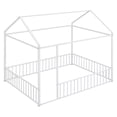 thumbnail image 2 of Dtwnek Full Size Metal Bed House Bed Frame with Fence, White, 2 of 9