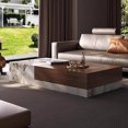 thumbnail image 3 of Mesa de centro de piedra italiana, mesa de diseño cuadrada de madera maciza, sala de estar compacta de lujo, diseño híbrido resistente al calor/fácil de limpiar y premium, 3 of 4