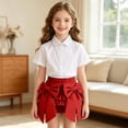 thumbnail image 3 of dazeni Girls Cute Bow Skirts School Uniforms Skirts High Waiste Pleated Skirts Casual A Line Tiered Elastic Waisted Skirts Red Size 7 Years, 3 of 9