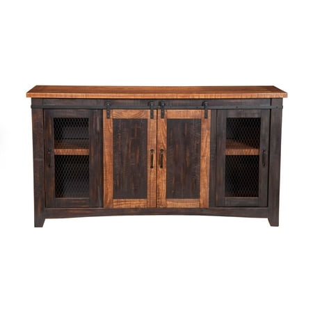 Martin Svensson Home Rustic Solid Wood Santa Fe TV Stand, Antique Black and Age Distressed