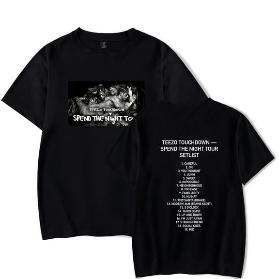 Teezo Touchdown Merch for the Spend the Night Tour setlist T-shirts Unisex Trend Casual Short Sleeve Top