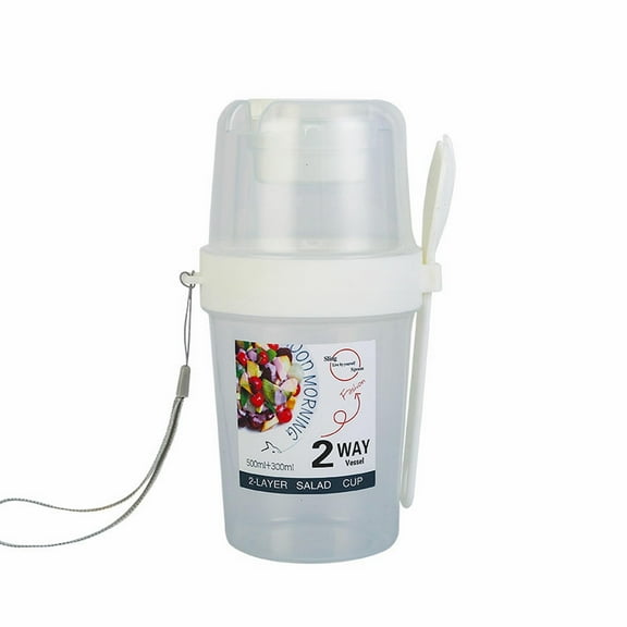 QYXQPYO Clearance Salad Cup for Takeaway Fruit and Snacks, Portable Clear Plastic Cup with Lid and Fork, Ideal for Meal Prep, Healthy Eating and On-the-Go Convenience, White