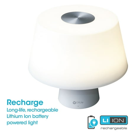 OttLite - Entertain LED Bluetooth Speaker Lamp w/ 3 Brightness Settings, 3 Light Temperatures Settings, Removeable Emergency Light - Gray and White