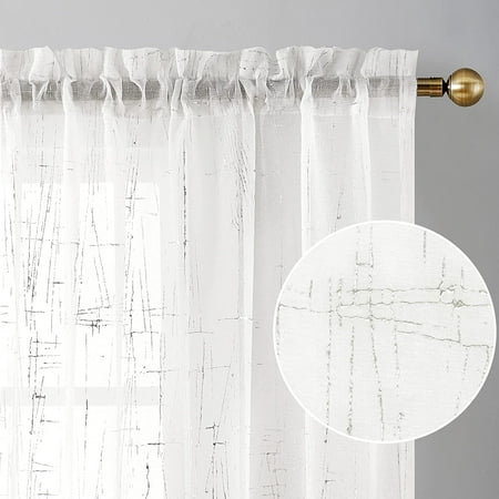 Shtuuyinggsemi Sheer Curtains 63 Inch, Sheer White Curtains With Geometric Pattern