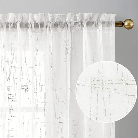 Shtuuyinggsemi Sheer Curtains 63 Inch Length 2 Panels Embossed Metallic Silver Foil Printed Geometric Pattern Faux Linen White For Living Room Bedroom Light Filtering 54 X Inc Canada Shtuuyinggsemi Sheer Curtains 63 Inch, Sheer White Curtains With Geometric Pattern