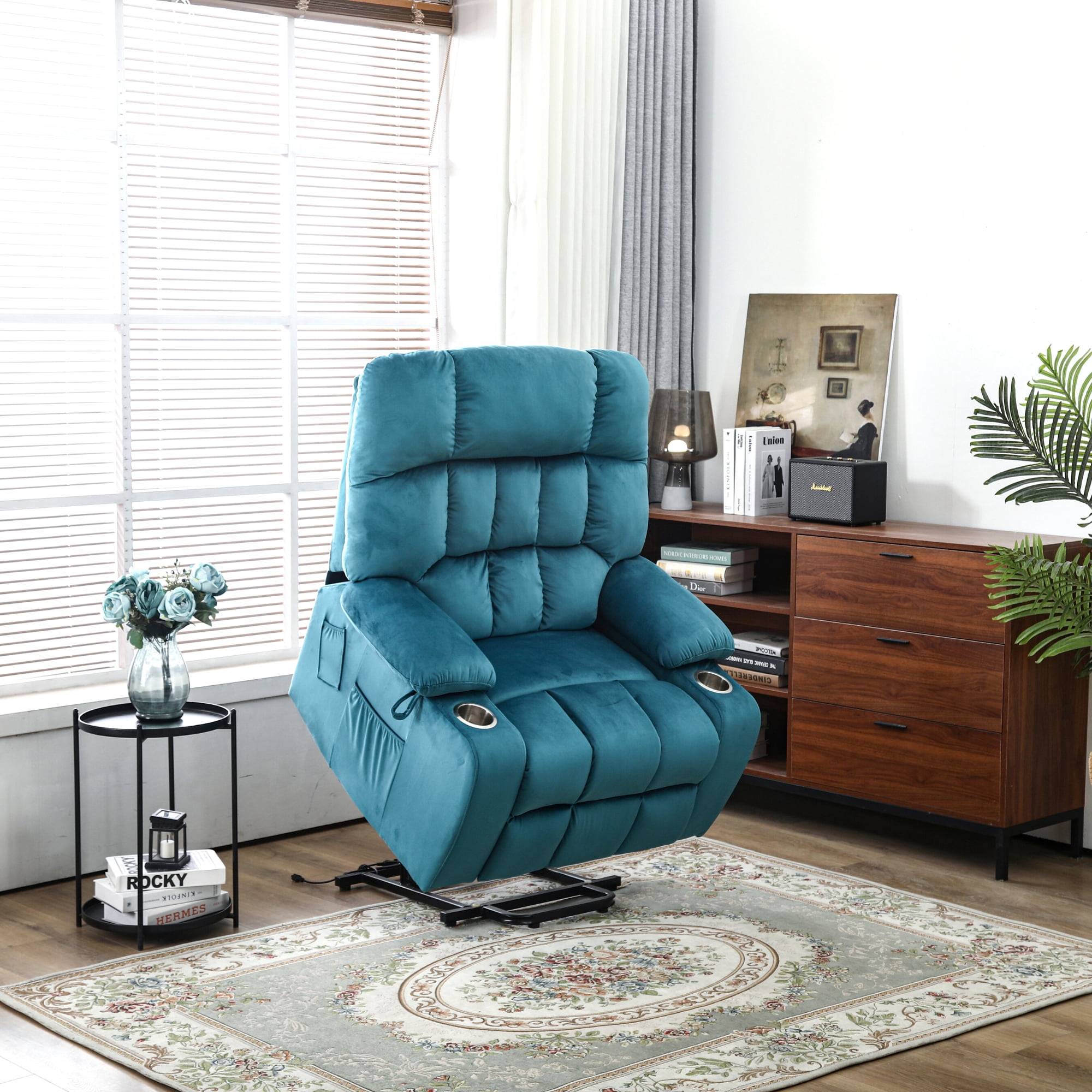 JUUXO Premium Oversized Power Lift Recliners with Heat, Massage, 26 Inch Extra Wide Seat Big Man Recliner Chair, Velvet
