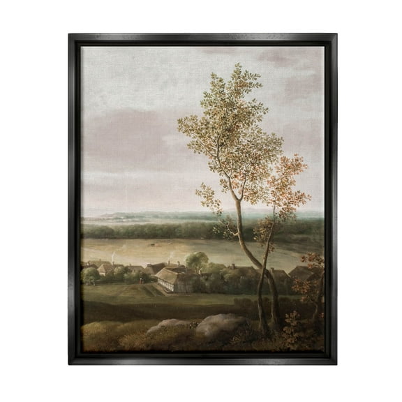 Classic Coastal House Nature Painting Landscape Painting Jet Black Framed Art Print Wall Art