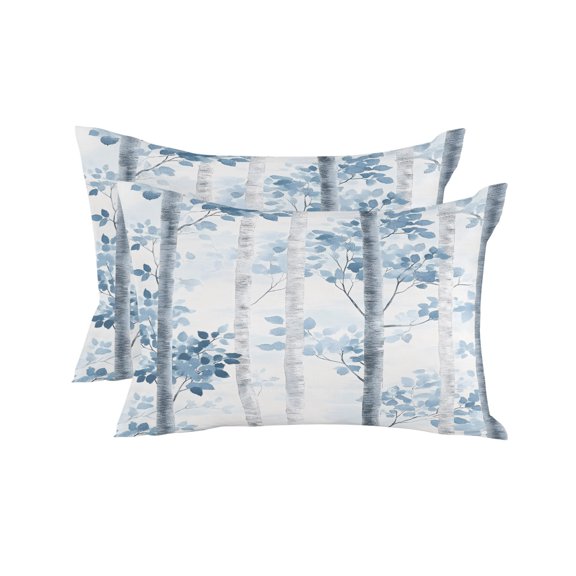 Waterproof Outdoor Throw Pillows with Inserts 12"x20" Set of 2, Blue Ombre Leaves Soft Decorative Pillowcases for Couch Bedroom, Gray Branches Forest Pillow Covers for Sofa Living Room