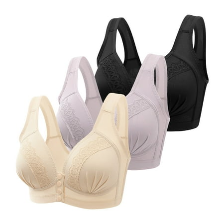 Black Small Women s Front Side Buckle Bra Packs Lace Edge without Steel Backless Bra Ring Seamless Gathering Womens Bras Push Up Padded Adjustment Yoga Sleep Large Br