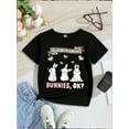 thumbnail image 1 of Girls' Casual Crew Neck T-Shirt, Cotton Knit Top with Bunny Print, Animal Pattern, Medium Stretch, for Spring/Summer/Fall, Fits Ages 12 and Under, 1 of 6