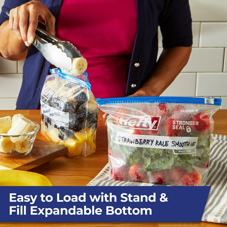 Hefty Slider Freezer Kitchen Storage Bags, Quart Size, 50