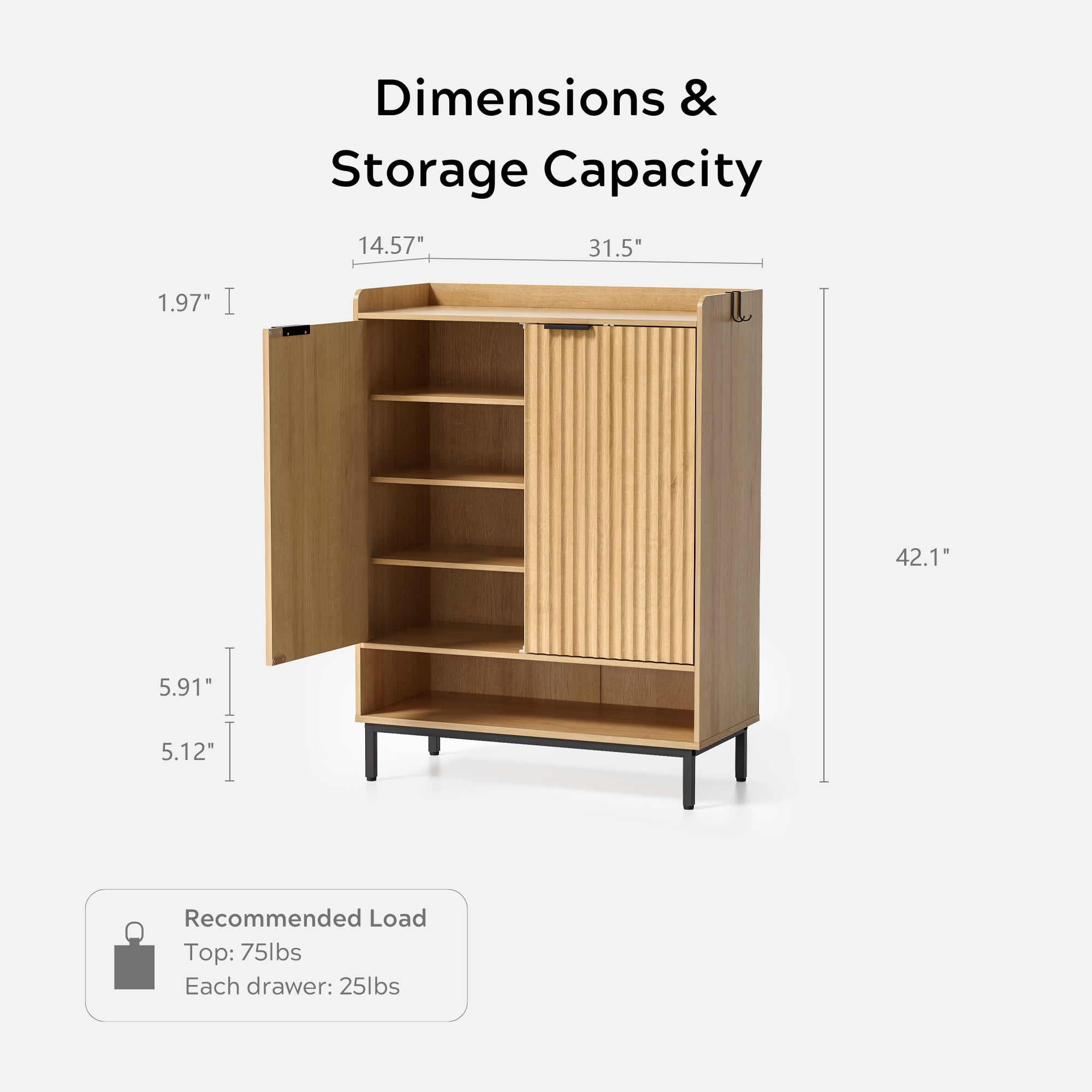 EYYTHUNG Fluted Shoe Cabinet with Doors, Large Wooden Shoe Storage Cabinet, Modern Tall Freestanding Shoe Rack Organizer