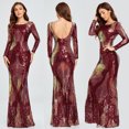 thumbnail image 4 of Vestido de noche elegante de primavera y otoño elástico de talla grande con cintura alta, manga larga, cuello redondo, sin espalda y con lentejuelas y cola de pez para mujer, 4 of 6